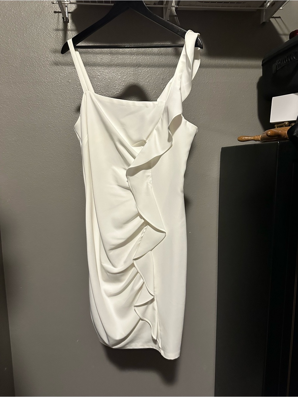 Guess White Ruffle-Accent Midi Dress